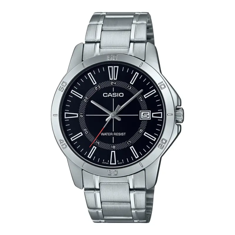Casio General Black Dial Silver Stainless Steel Strap Unisex Watch Mtp-V004d-1Cudf 1