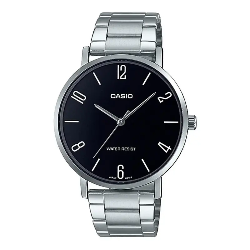 Casio General Black Dial Silver Stainless Steel Strap Unisex Watch Mtp-Vt01d-1B2udf-P 1