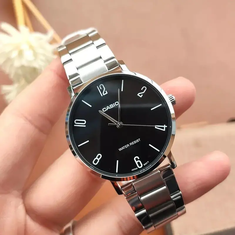 Casio General Black Dial Silver Stainless Steel Strap Unisex Watch Mtp-Vt01d-1B2udf-P 2