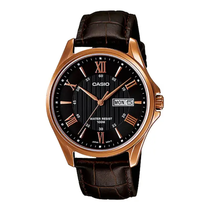 Casio General Black Dial With Brown Leather Strap Men Watch Mtp-1384L-1Avdf-P 1