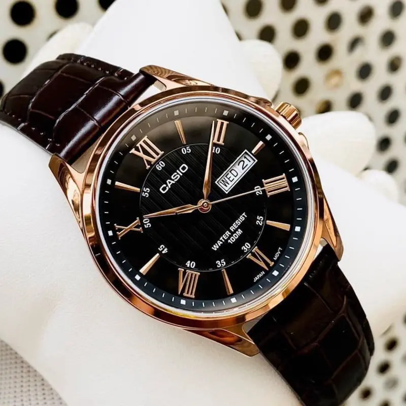 Casio General Black Dial With Brown Leather Strap Men Watch Mtp-1384L-1Avdf-P 2