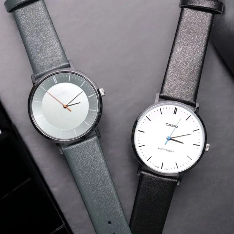 Casio General Black & Gray Leather Strap - Mineral Glass | Mtp-Vt04l Series 1