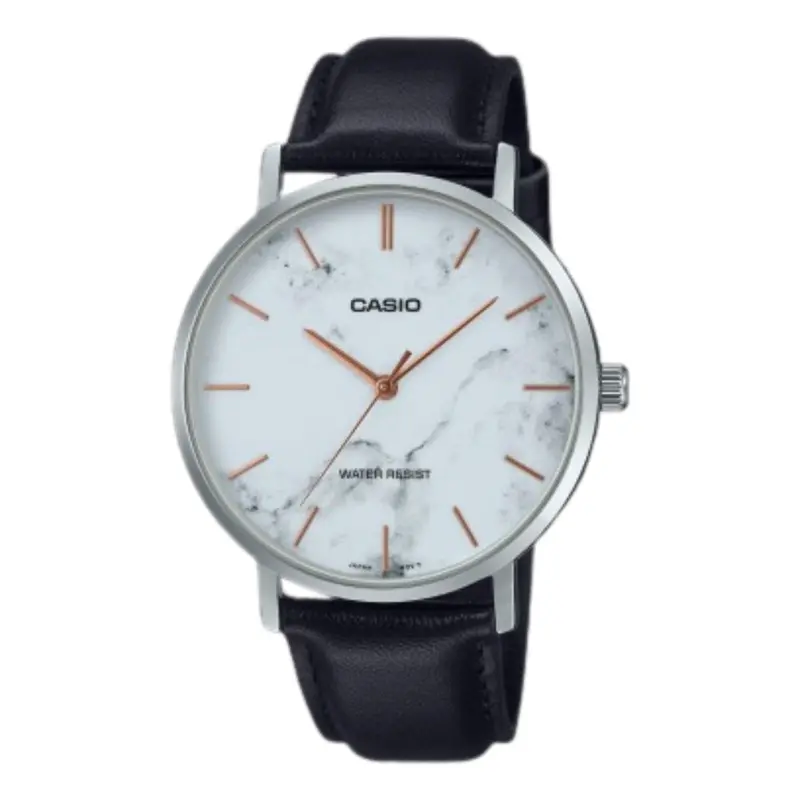 Casio General Black Leather White Dial Men's Watch Mtp-Vt01lm-7Audf-P 1