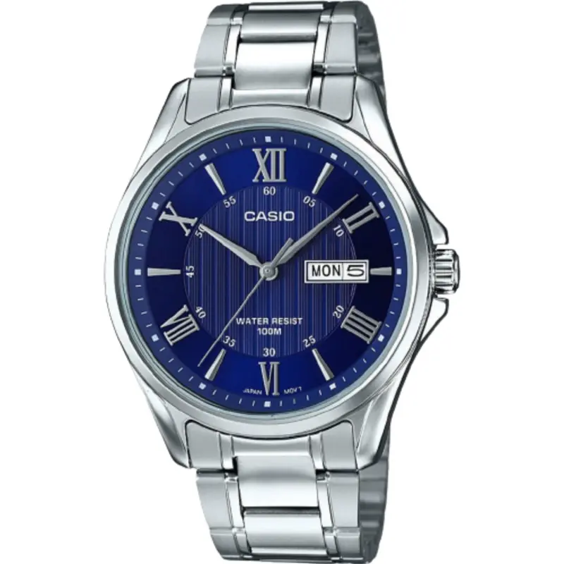 Casio General Blue Dial And Silver Stainless Steel Strap Men Watch Mtp-1384D-2Avdf-P 1