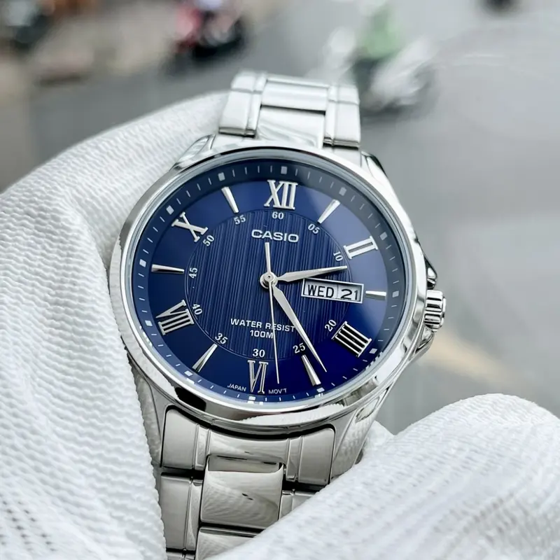 Casio General Blue Dial And Silver Stainless Steel Strap Men Watch Mtp-1384D-2Avdf-P 2