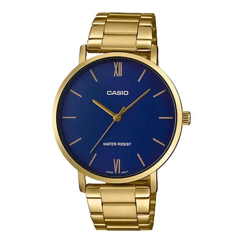 Casio General Blue Dial Gold Stainless Steel Strap Unisex Watch Mtp-Vt01g-2Budf-P 1
