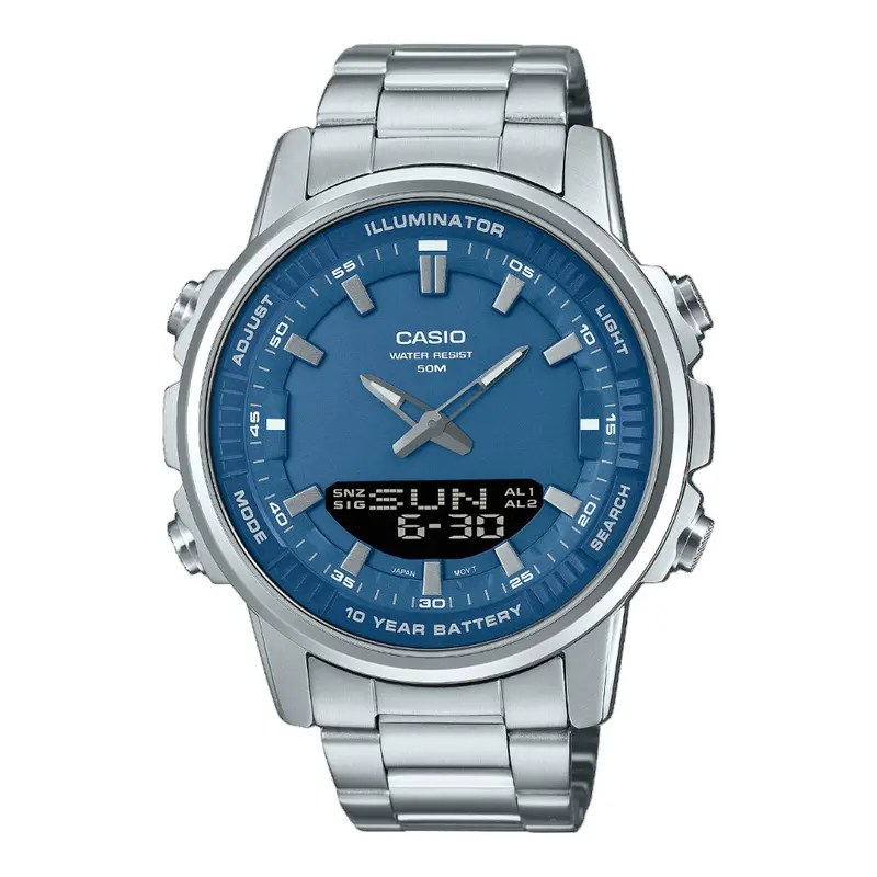 Casio General Blue Dial Silver Stainless Steel Strap Men Watch Amw-880D-2A1vdf 1