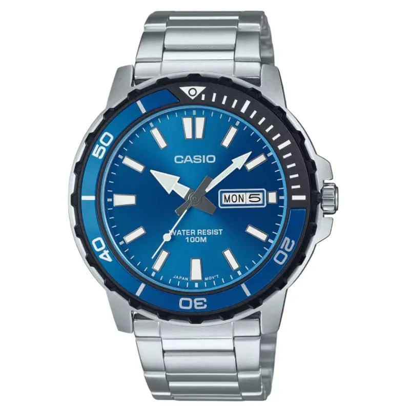 Casio General Blue Dial Silver Stainless Steel Strap Men Watch Mtd-125D-2A1vdf 1