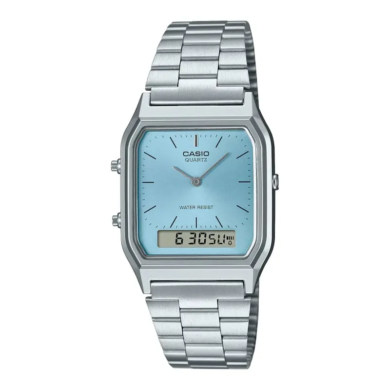 Casio General Blue Dial Silver Stainless Steel Strap Unisex Watch Aq-230A-2A1mqydf 1