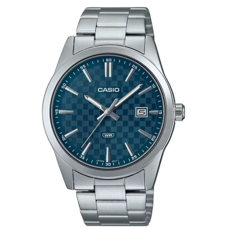Casio General Blue Dial Silver Stainless Steel Strap Unisex Watch Mtp-Vd03d-2A2udf-P 1