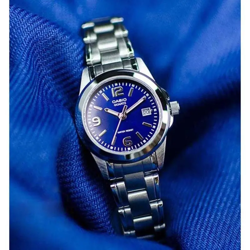Casio General Blue Dial Stainless Steel Strap Unisex Watch Mtp-1215A-2Adf-P 1