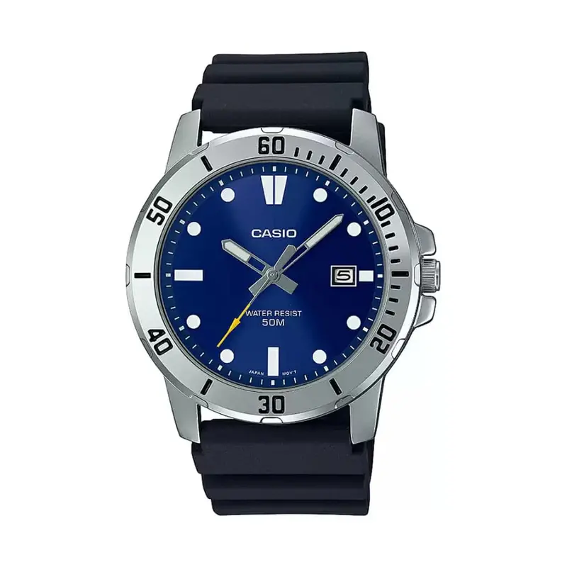 Casio General Blue Dial With Black Resin Strap Men Watch Mtp-Vd01-2Evudf 1