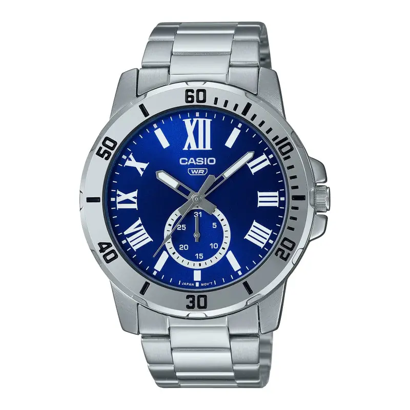 Casio General Blue Dial With Silver Stainless Steel Men Watch Mtp-Vd200d-2Budf-P 1