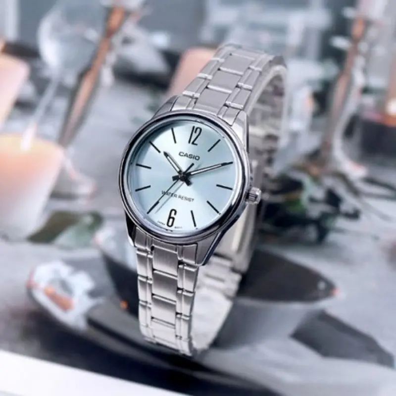 Casio General Blue Dial With Silver Stainless Steel Women Watch Ltp-V005d-2Budf-P 2