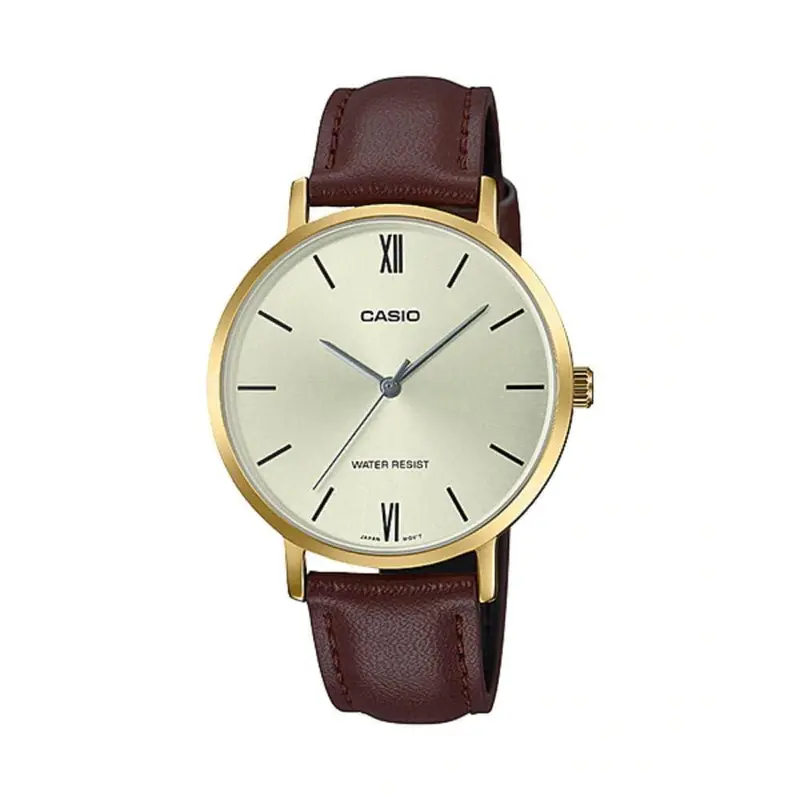 Casio General Brown Leather Strap Women Watch Ltp-Vt01gl-9Budf-P 1