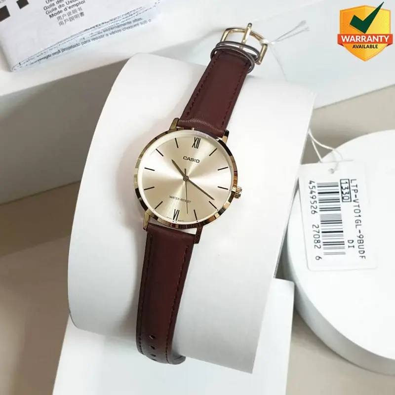 Casio General Brown Leather Strap Women Watch Ltp-Vt01gl-9Budf-P 2