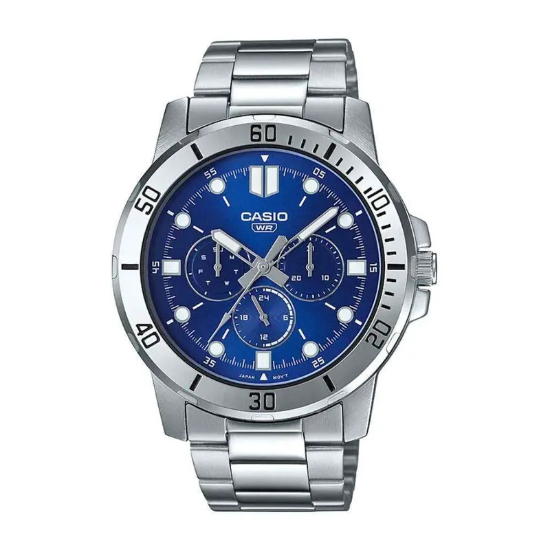 Casio General Chronograph Blue Dial Silver Stainless Steel Strap Men Watch Mtp-Vd300d-2Eudf-P 1