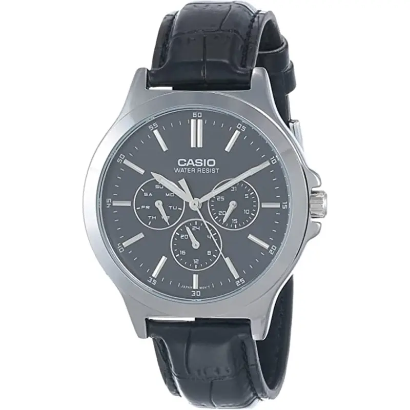 Casio General Chronograph Mtp-V300l-1Audf-P Black Men Leather Men Watch 1