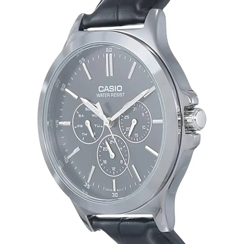 Casio General Chronograph Mtp-V300l-1Audf-P Black Men Leather Men Watch 2