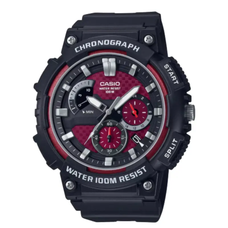 Casio General Chronograph Red Dial Black Resin Strap Men Watch Mcw-200H-4Avdf-P 1