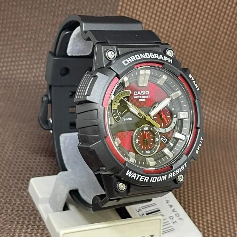 Casio General Chronograph Red Dial Black Resin Strap Men Watch Mcw-200H-4Avdf-P 2