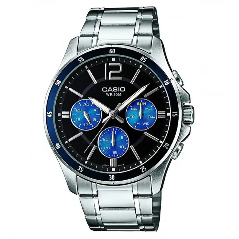 Casio General Chronograph Silver Stainless Steel Strap Men Watch Mtp-1374D-2Avdf 1