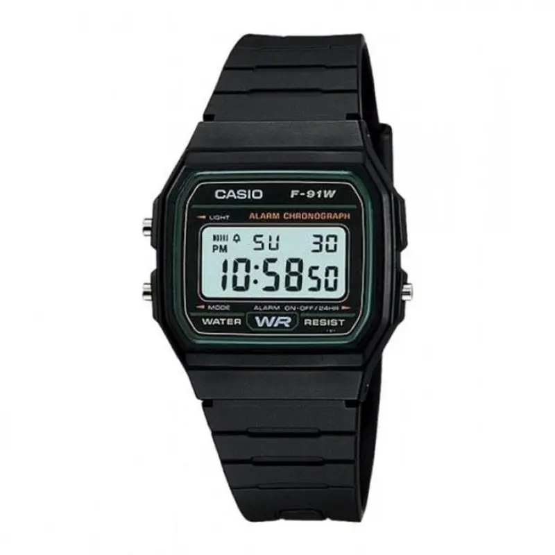 Casio General Digital Black Resin Strap Unisex Watch F-91W-3Dg-P 1