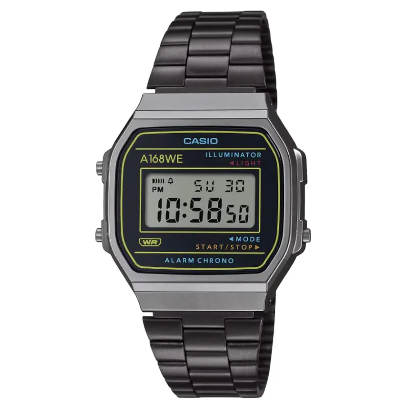 Casio General Digital Black Stainless Steel Strap Unisex Watch A168wehb-1Adf 1