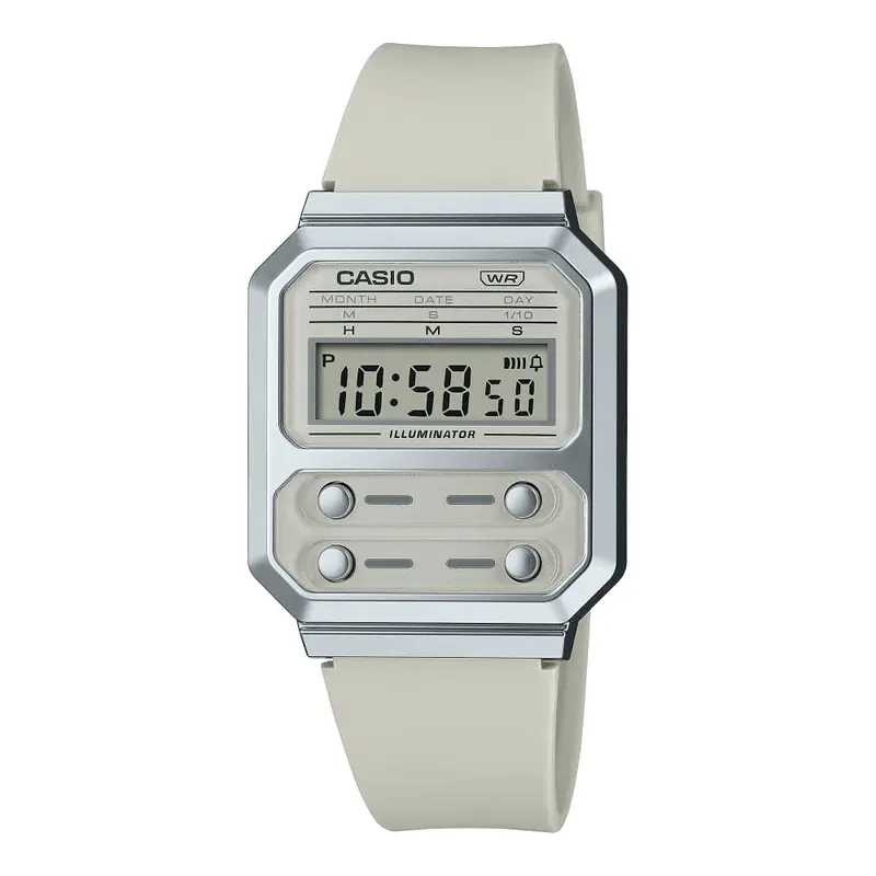 Casio General Digital White Resin Strap Unisex Watch A100wef-8Adf 1