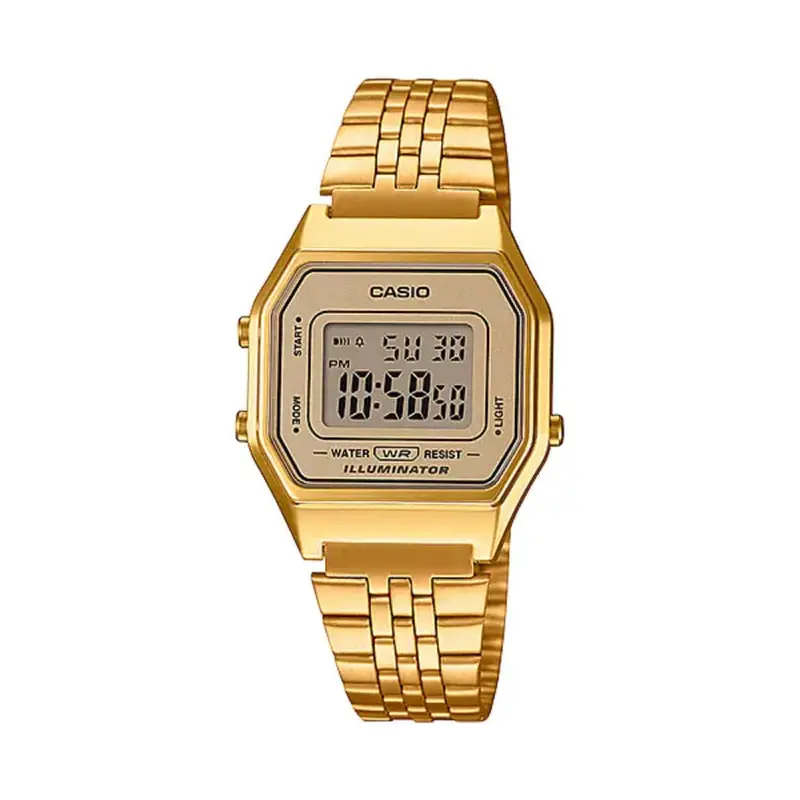 Casio General Digital With Gold Stainless Steel Strap Women Watch La680wga-9Bdf 1