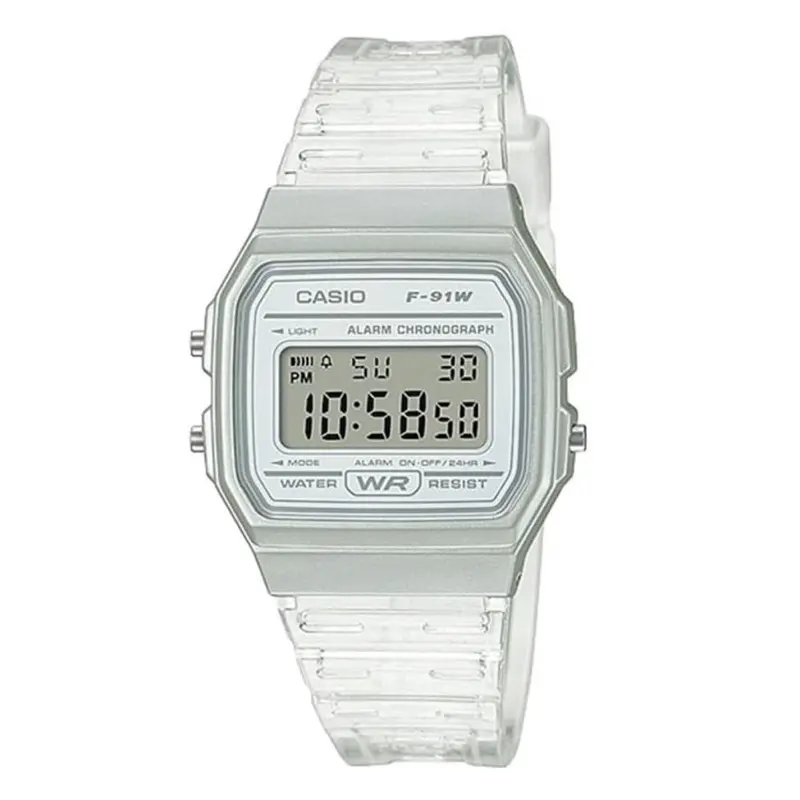 Casio General F-91Ws-7Df-P Resin Transparent Strap Women Watch 1