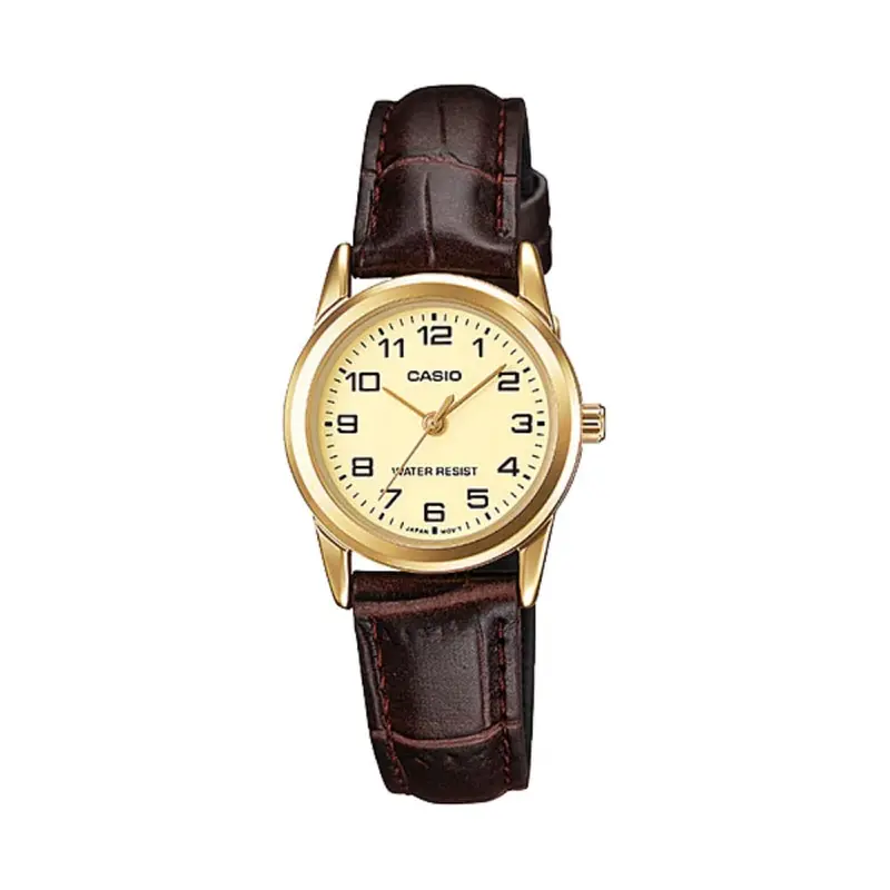 Casio General Gold Dial Brown Leather Strap Unisex Watch Ltp-V001gl-9Budf-P 1