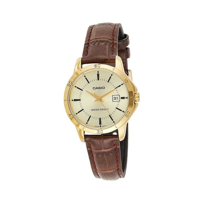 Casio General Gold Dial With Brown Leather Strap Unisex Watch Ltp-V004gl-9Audf-P 1