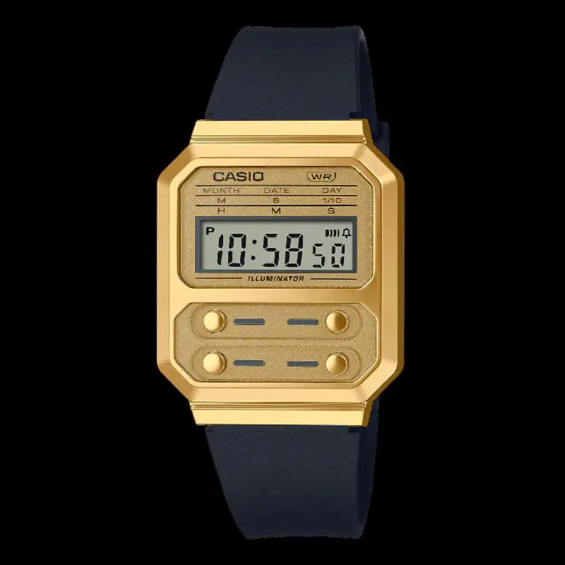 Casio General Gold Digital Dial Resin Black Strap Unisex Watch A100wefg-9Adf 2