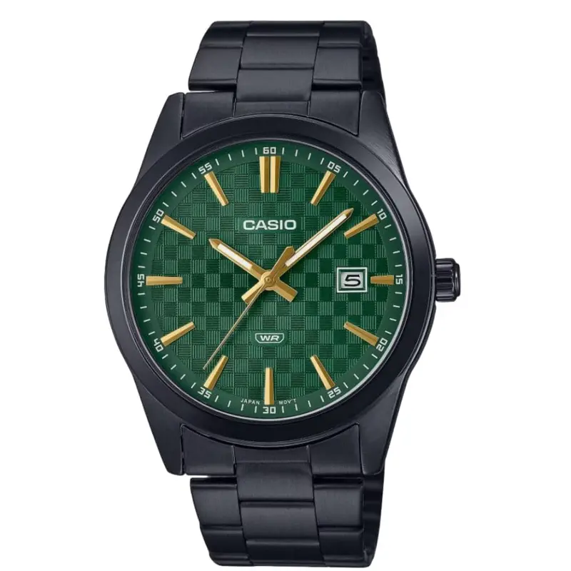 Casio General Green Dial Black Stainless Steel Strap Men Watch Mtp-Vd03b-3Audf 1