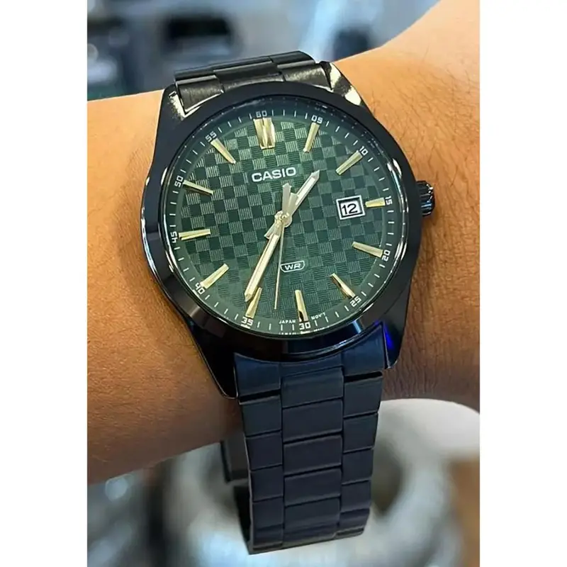 Casio General Green Dial Black Stainless Steel Strap Men Watch Mtp-Vd03b-3Audf 2