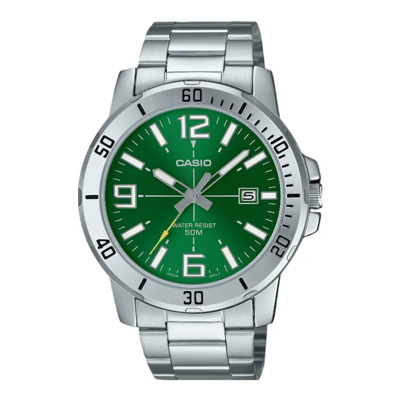Casio General Green Dial Date Display Stainless Steel Men's Watch Mtp-Vd01d-3Bvudf-P 1