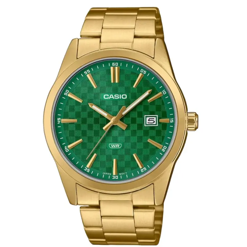 Casio General Green Dial Gold Stainless Steel Strap Men Watch Mtp-Vd03g-3Audf 1