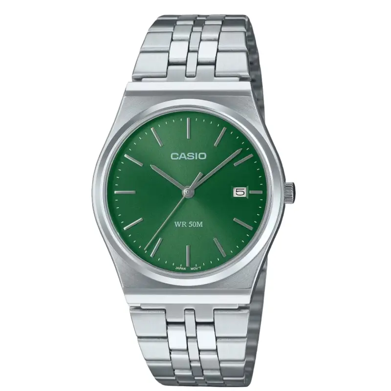 Casio General Green Dial Silver Stainless Steel Strap Unisex Watch Mtp-B145d-3Avdf 1
