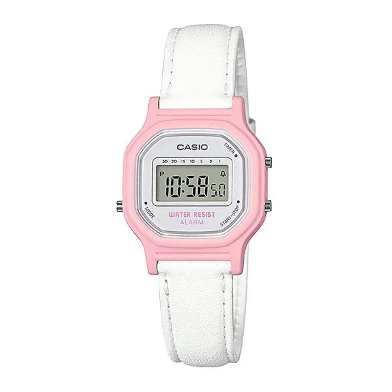 Casio General La-11Wl-4Adf Digital Quartz Pink Resin White Leather Strap Women's Watch 1