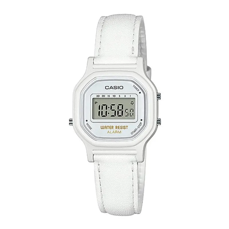 Casio General La-11Wl-7Adf Digital Quartz White Resin White Leather Strap Women's Watch 1