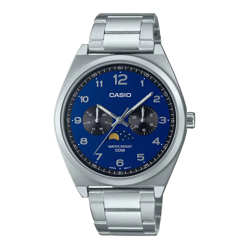 Casio General Moon Phase Silver Stainless Steel Strap Unisex Watch Mtp-M300d-2Avdf 1