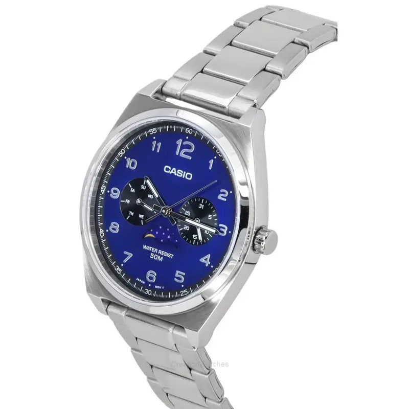 Casio General Moon Phase Silver Stainless Steel Strap Unisex Watch Mtp-M300d-2Avdf-P 2