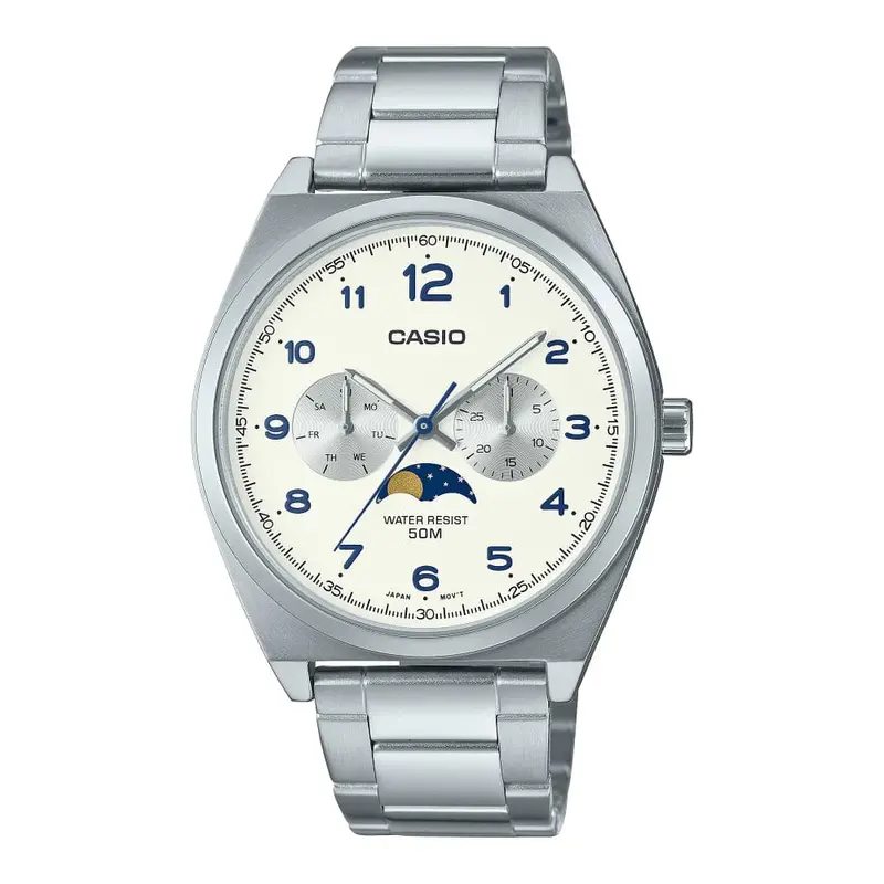 Casio General Moon Phase Silver Stainless Steel Strap Unisex Watch Mtp-M300d-7Avdf 1
