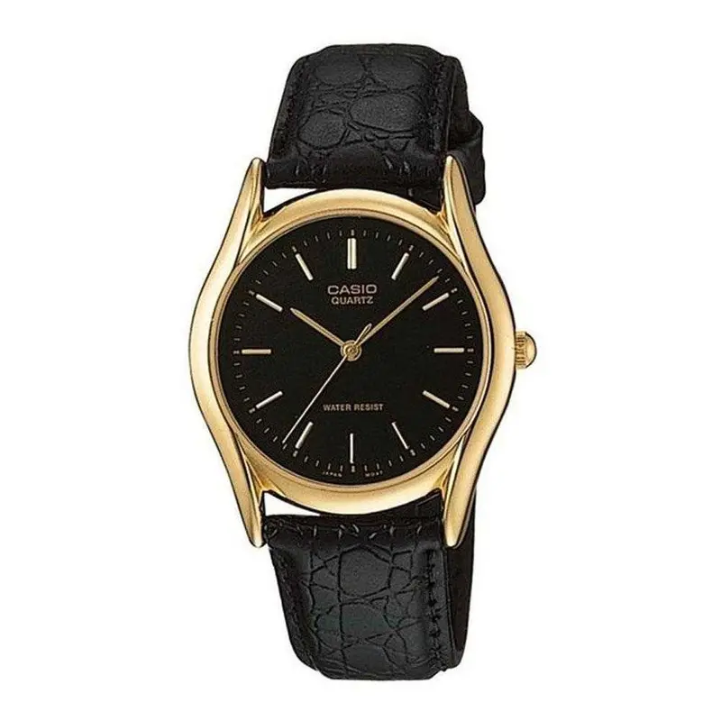 Casio General Mtp-1094Q-1A Quartz Gold Stainless Steel Black Leather Strap Men's Watch 1