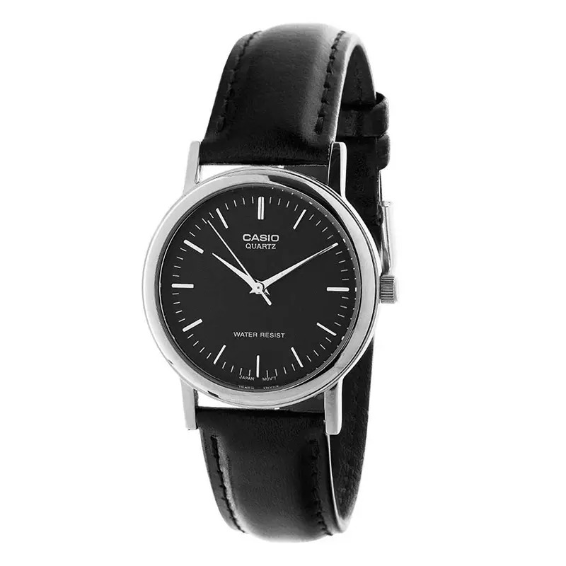 Casio General Mtp-1095E-1Adf Quartz Silver Stainless Steel Black Leather Strap Men's Watch 1