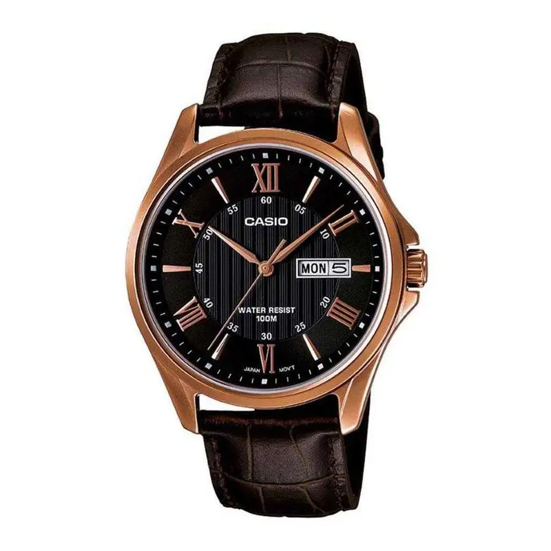 Casio General Mtp-1384L-1A2vdf Quartz Rose Gold Stainless Steel Brown Leather Strap Men's Watch 1