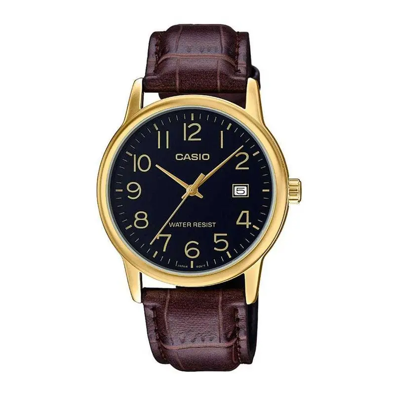 Casio General Mtp-V002gl-1Budf Quartz Gold Stainless Steel Brown Leather Strap Men's Watch 1
