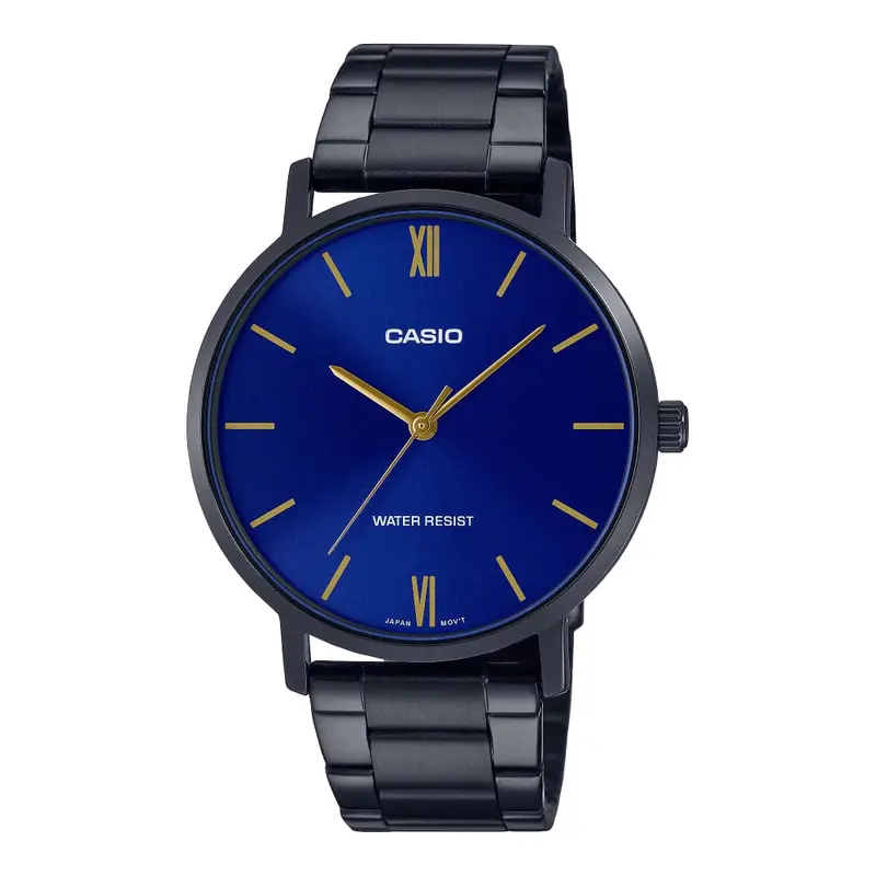 Casio General Mtp-Vt01b-2Budf Blue Dial Black Stainless Steel Men's Watch 1