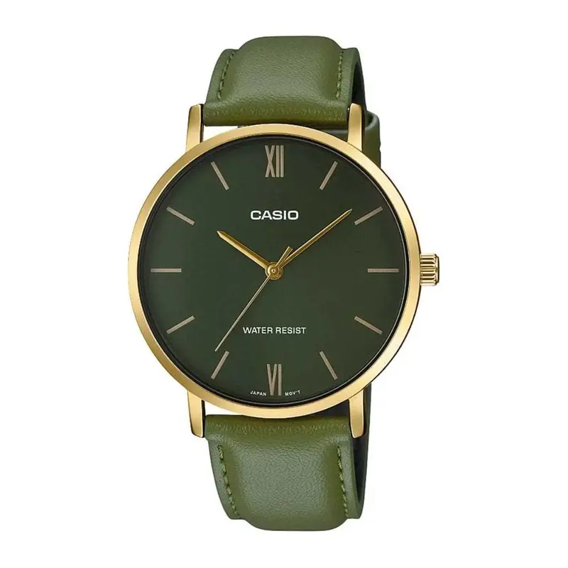 Casio General Mtp-Vt01gl-3Budf Green Leather Men's Watch 1